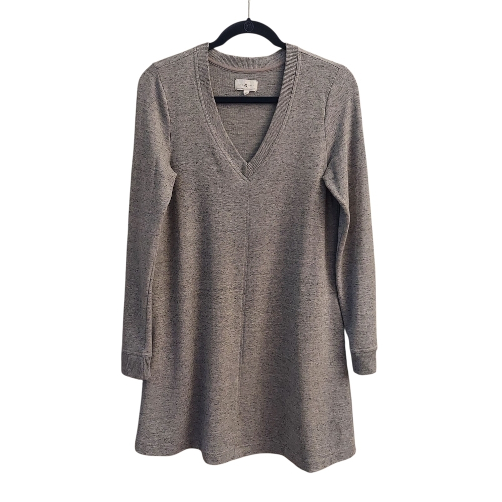 LOU & GREY Heather Grey V-neck Long Sleeve Sweatshirt Dress S Athleisure Comfy